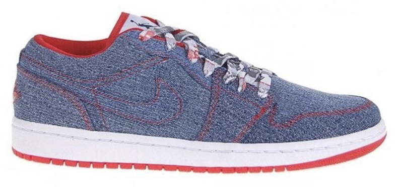 2007 Air Jordan 1 Retro Womens Low Denim / White - Sport Red